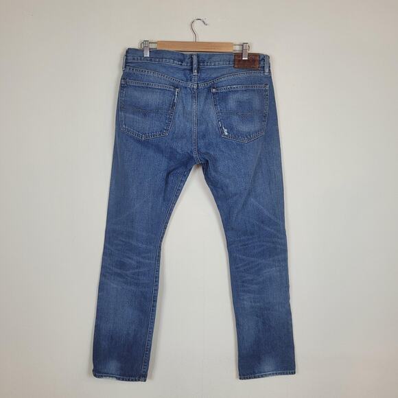 Polo Ralph Lauren Jeans 35x32 Blue Denim Slim Straight Zip Fly Stratford Wash - Picture 3 of 12